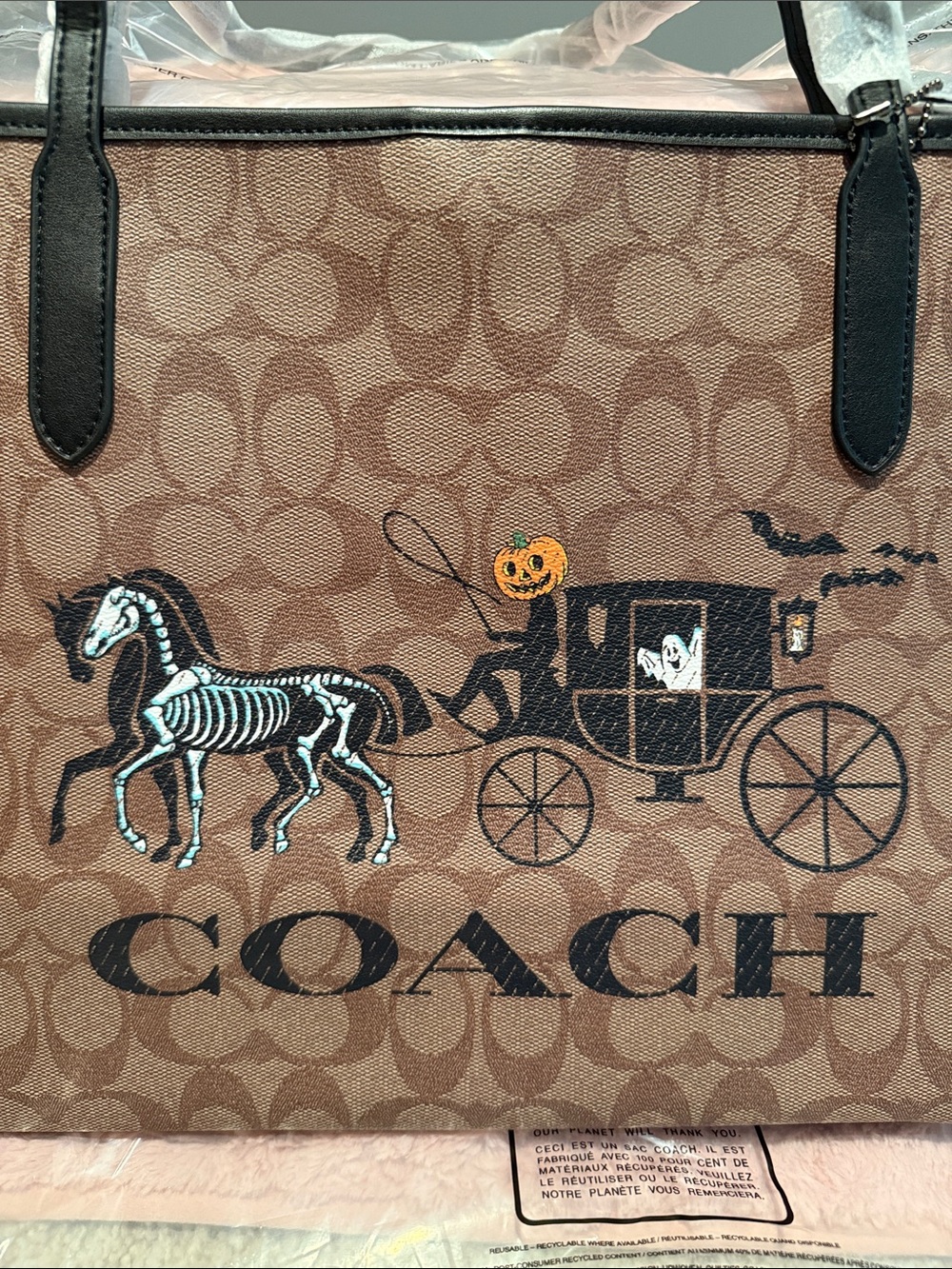 NWOT Coach Brown Signature Halloween Carriage Tote with Black Accents